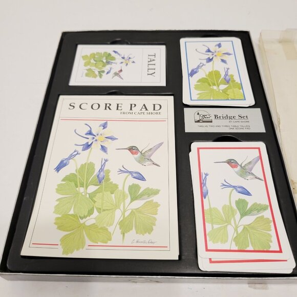 Vtg Bridge Card Game Set Cape Shore Humming Birds Tally Score Pad - Picture 1 of 5